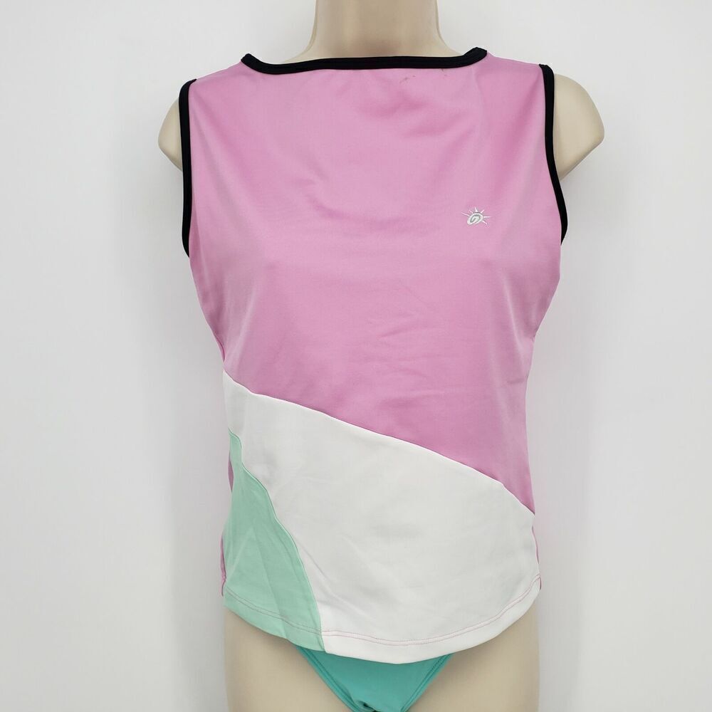 Yoga Top So Sporty Sleeveless Juniors Large w/Self Bra Color-Block Boat Neck
